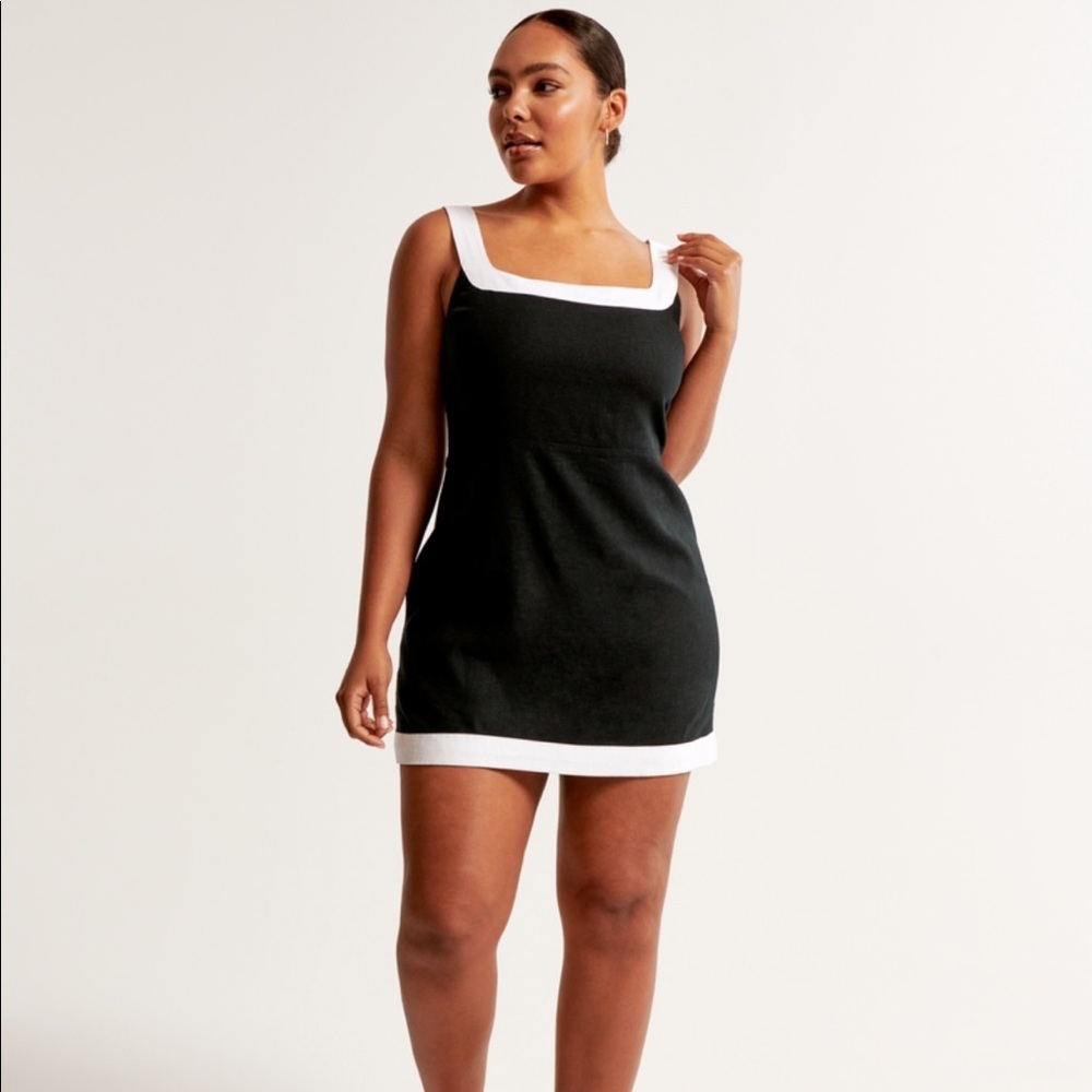 NWT Abercrombie Linen Contrast-Trim Mini Dress Size Medium Petite